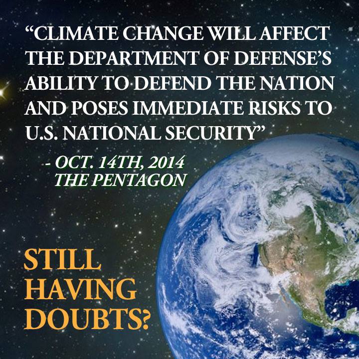 Climate change will affect the dept of defense's ability to defend the nation.