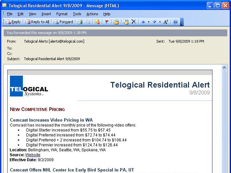 Email alerts provided by Telogical Systems